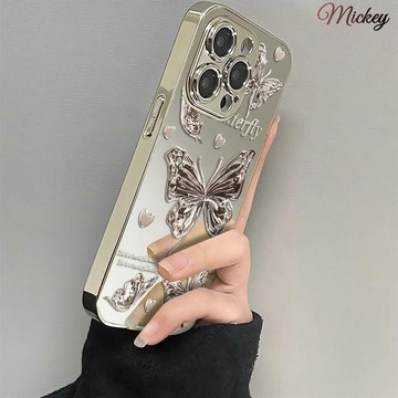 優殼✨愛心蝴蝶銀邊鏡面iPhone16手機殼蘋果15/14/13全包xs/8p防摔12/11