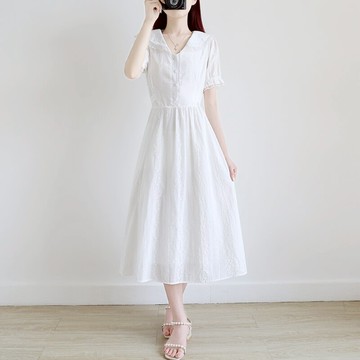 夏季年新款女裙子仙女森系復古法式顯瘦洋氣減齡白色連衣裙女