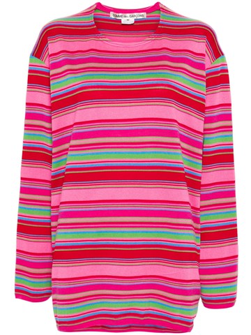 Comme Des Garçons - drop-shoulder striped jumper - women - Wool/Acrylic - L - Pink