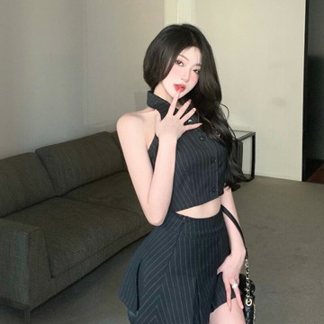 條紋百褶a字短裙學院風高腰顯瘦春季小個子半裙氣質辣妹半身裙女