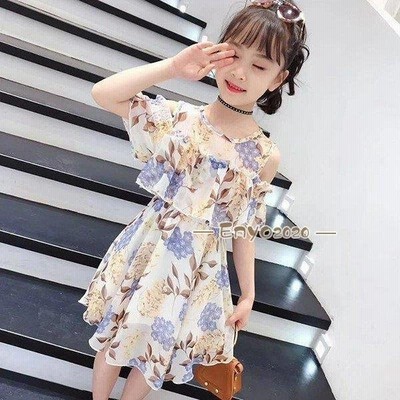 子供服 ワンピース 夏 女の子 キッズワンピース 半袖 シフォンワンピース 花柄 肩出し チュニック 子供ドレス ジュニア お姫様 カジュアル 可愛い 通販 Lineポイント最大get Lineショッピング