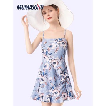 Momasong泳衣女夏季連體裙式新款泳裝爆款遮肚顯瘦保守溫泉游泳衣