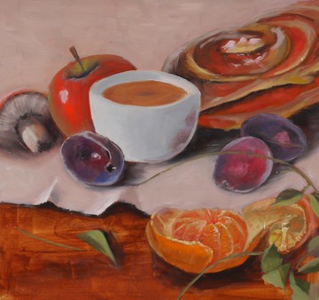 水果和品種繪畫靜物原創藝術咖啡杯和普通話藝術品