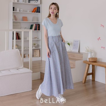 【三件$1500】BeLLA 襯衫紋緹花長裙 質感灰