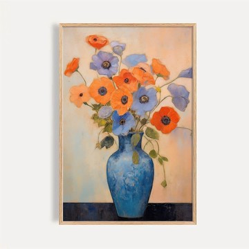 蔚藍瓶花 橘影 Blue Vase and Orange Blossoms