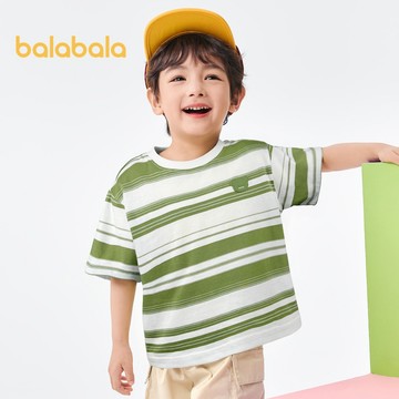 Balabala 兒童汗衫男童女童寶寶學步兒童青年短袖 T 恤夏季純棉條紋時尚
