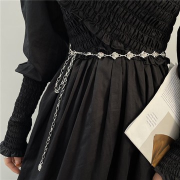 時尚法式復古水鉆花朵腰鏈配連衣裙毛衣裝飾腰帶百搭金屬鏈條收腰