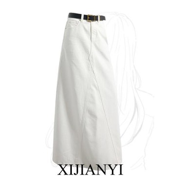 白色高腰牛仔半身裙女春秋大碼胖mm遮胯顯瘦梨形休閑a字長款裙子