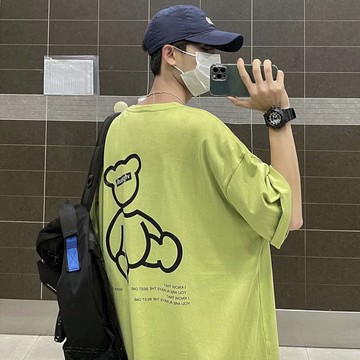 短袖t恤男松衣服ins潮牌生半袖五分袖潮流港版上衣bf體恤