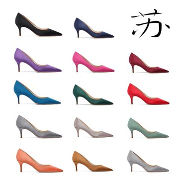 蘇社交 高跟鞋女尖頭細跟新款性感6cm綢緞純色淺口套腳中跟單鞋女