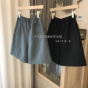 休閑五分褲女2025夏季薄款寬松顯瘦中褲黑色松緊腰西裝短褲女闊腿