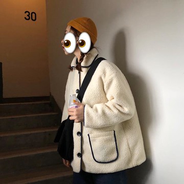 裝寬松撞色羊羔毛棉服外套女學生夾棉加厚長袖棉衣潮1入