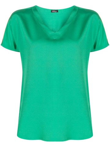 Kiton - V-neck short-sleeve blouse - women - Silk/Elastane - 42 - Green