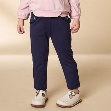 PIPPY 典雅袋口抽皺荷葉邊鬆緊長褲 丈青-090