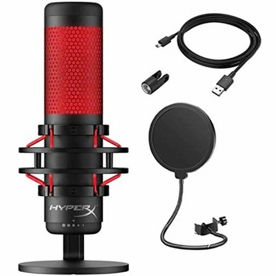 HyperX クアッドキャスト USB コンデンサーマイク GalliumPi ポップフィルターアクセサリー付き