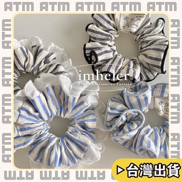 🔥臺灣出貨🔥可開發票✅輕飾時光日韓ins條紋布標花瓣邊大腸髮圈簡約百搭氣質通勤發繩頭飾新款女