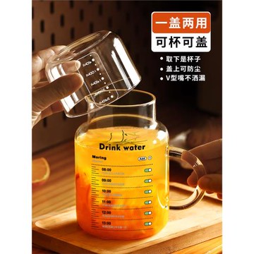 800ml大容量帶蓋杯子家用喝水女高顏值耐高溫玻璃刻度水杯泡茶杯