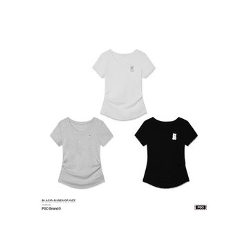 PSO Brand女裝【假兩件V領修身】收腰夏季短袖正肩美式上衣T恤