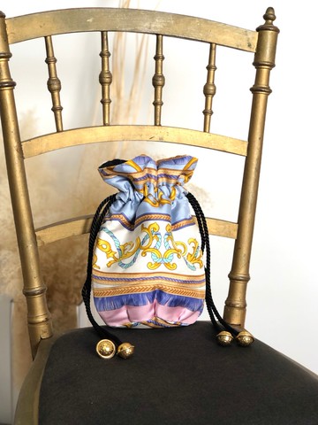 【日本直送 名牌中古包】CELINE 賽琳 藍色 星球造型 絲綢 束口袋 手提包 vintage vintage 老品 cp3wry