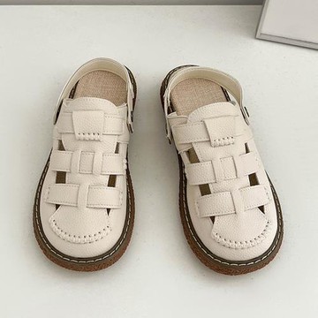 Taroko 編織羅馬縷空女款兩穿休閒涼鞋(米色)