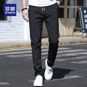 羅蒙休閑褲男夏季新款直筒百搭時尚運動褲男士修身潮流彈力長褲子