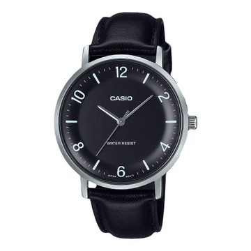 【CASIO 卡西歐】指針男錶 簡約黑面 皮革錶帶 生活防水 MTP-VT03L (MTP-VT03L-1B)