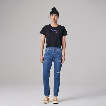 Lee 女款 422 高腰標準直筒牛仔褲 九分褲 刷破 排扣 粉色皮牌 13.9oz | Modern & Shape Magic
