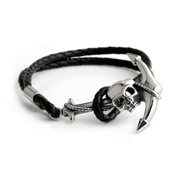 男手環．編織皮革・鬼盜船錨