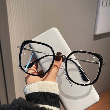 近視眼鏡 網紅款素顏眼鏡 大框眼鏡 大臉眼鏡 濾藍光眼鏡 平光鏡 韓版加大框貓耳朵防藍光眼鏡 大臉顯瘦高級感氣質眼鏡