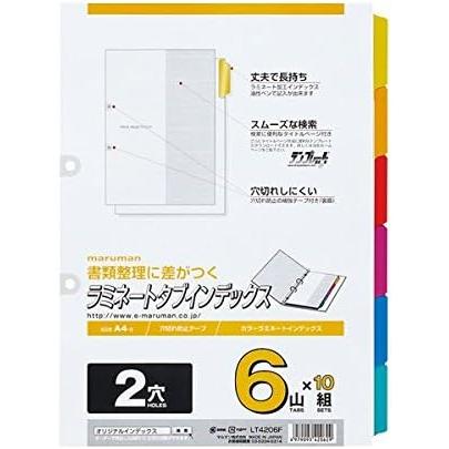 マルマン 2穴 ラミネートタブインデックス A4タテ 6色6山 扉紙 LT4206F 1パック(10組) 〔×5セット〕(まとめ)