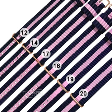 Watchband / 12.14.17.18.19.20 mm / DW 各品牌通用 鍍玫瑰金不鏽鋼扣頭 尼龍錶帶 藍x粉 ＃828-31-BPB-R