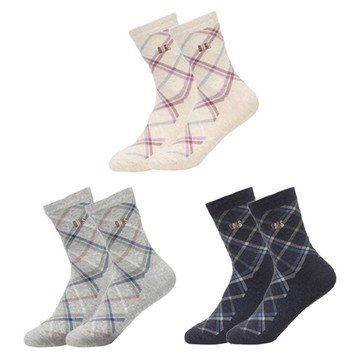 DAKS 女性撞色格紋3雙入襪子禮盒組 附提袋  襪子(均碼/頸16cm x 底21cm)  米色 + 海軍藍 + 灰色
