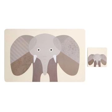 Premier 杯墊 + 長方餐墊組  大象 米白色  1組  餐墊 43.5 x 28.5 x 0.1cm + 杯墊 10.5 x 10.5 x 0.1cm