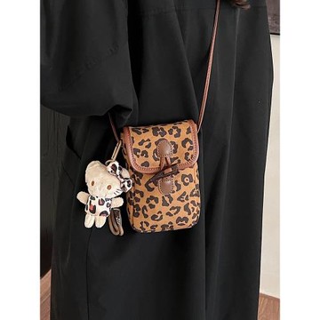 法國【設計師】Givenivan 磨砂豹紋小包包手機包小方包復古斜挎包