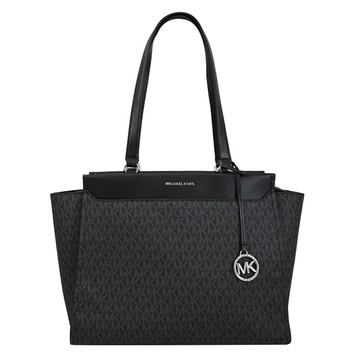 MICHAEL KORS GRAHAM 經典LOGO印花皮革肩背包.黑灰