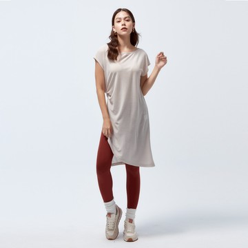 Cozee-抗菌華夫格扭結開衩長版上衣-(銀啡麻/破曉紫/螯蝦橘M-L)