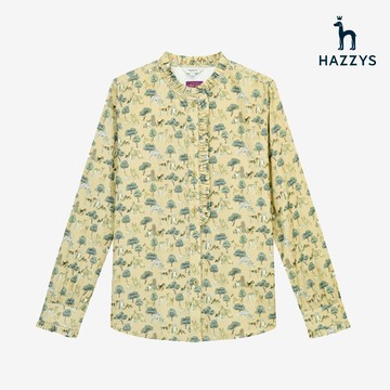 【HAZZYS】女款黃色舒適棉質長袖燈心絨印花襯衫 YBWKD270
