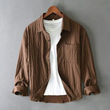 現貨+預購 男襯衫長袖上衣男商務休閒短袖襯衫長袖上衣-復古文藝寬鬆休閒襯衫男裝2色74kz36【獨家進口】【米蘭精品】