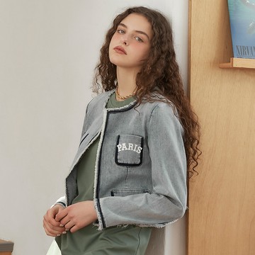OUWEY歐薇 抽鬚水洗短版牛仔外套(淺藍色；S-L)3241328403