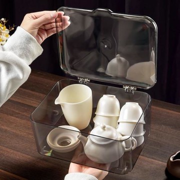 茶具收納盒帶蓋防塵透明茶幾桌面茶葉茶杯整理存放功夫茶壺置物架