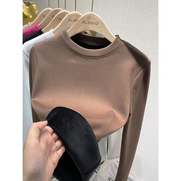 保暖加絨加厚打底衫女秋冬內搭歐貨2025新款洋氣修身上衣長袖t恤