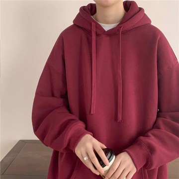 酒紅色衛衣男連帽美式重磅套頭外套春秋款潮流寬松運動服休閑上衣