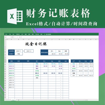 財務專用 | 現金日記賬excel 財務出納庫存日記賬表格模板 簡單帶日期查詢