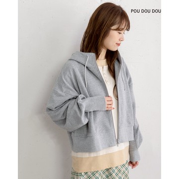 【POU DOU DOU】灰色膨袖刷毛連帽衫 PPX11352