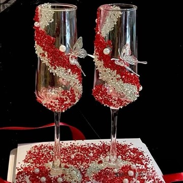 ✅【🦋囍宴蝶舞酒杯】敬酒杯蝴蝶高級感 新郎新娘專用款 DIY敬酒杯設計 送閨蜜朋友 新婚禮品禮物 首選 台灣出貨
