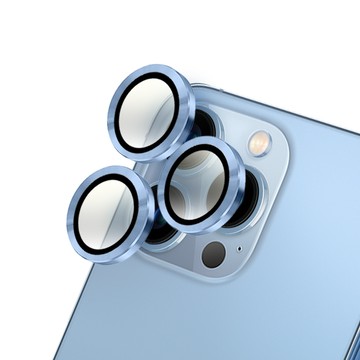 Timo iPhone 13 Pro/13 Pro Max 鏡頭專用 3D金屬鏡頭環玻璃保護貼膜(內含鏡頭環3顆)-天峰藍