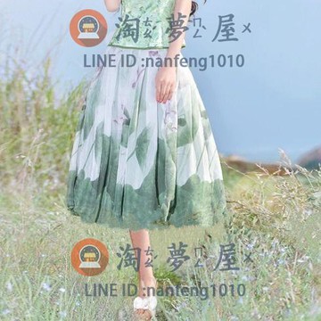 雪紡半身裙煙花百搭半身裙a字裙飄逸中長裙夏新款甜美氣質百褶 碧珠【淘夢屋】