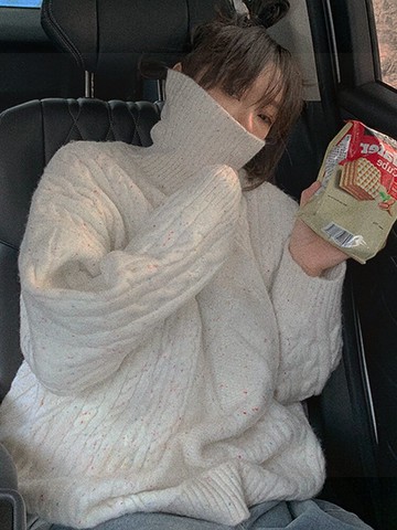 高領麻花毛衣女秋冬慵懶風設計感小眾上衣年新款寬松外穿加厚