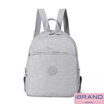 iBrand後背包 輕盈防潑水素色大口袋尼龍後背包-米白色