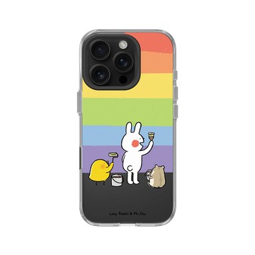 iPhone 16 Pro Clear Case（相機按鈕） 透明 - 懶散兔與啾先生 Lazy Rabbit and Mr.Chu - 彩虹